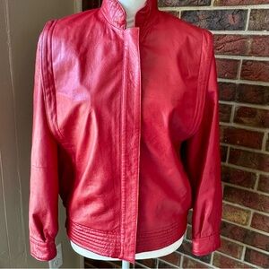 Red Leather Womens Sz S Moto Jacket Vintage Thriller Statement Piece 80s Vibes